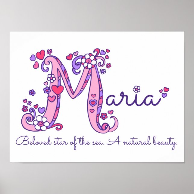 Affiche de sens du prénom Maria avec art monogramm (Devant)