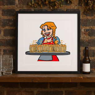 Affiche de serveuse de bar d'Oktoberfest servant d