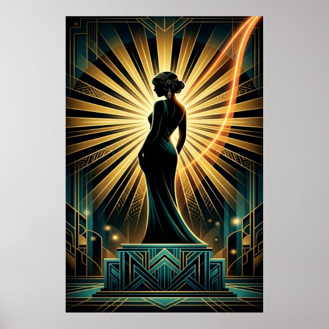 Affiche de silhouette de femme Art Déco élégante e (Devant)