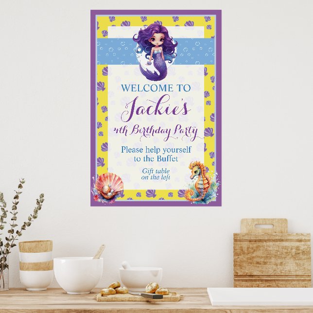 Affiche de sirène magique mignonne et colorée (Cuisine)