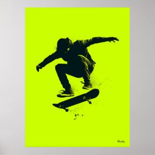 Affiche de skater – Silhouette noire sur fond vert