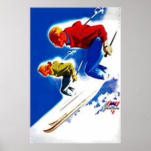 Affiche de ski Art de ski Cadeau de skieur Lodge P