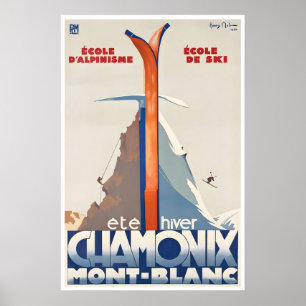 Affiche de ski Chamonix Mont Blanc Art France Voya