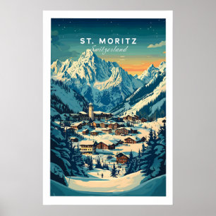 Affiche de ski de St Moritz - Suisse 1