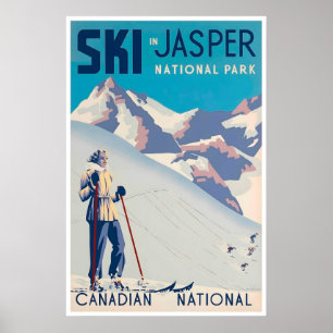 Affiche de ski du Parc national Jasper Art Canada
