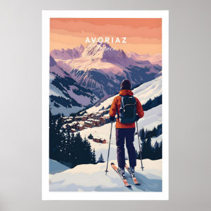 Affiche de ski française d'Avoriaz Art mural de sk