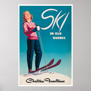 Affiche de ski Québec Art de voyage Canada Château