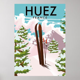 Affiche de ski Retro de Huez France