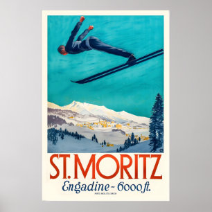 Affiche de ski vintage de St. Moritz Engadin Suiss