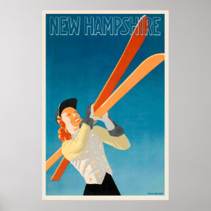 Affiche de ski vintage du New Hampshire États-Unis