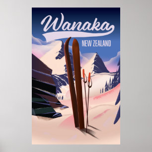 Affiche de ski Wanaka Nouvelle-Zélande