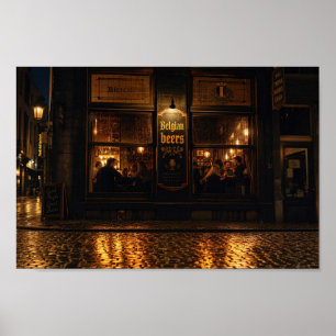 Affiche de soirée de la brasserie belge éclairée p