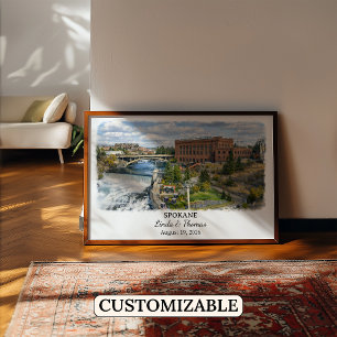 Affiche de Spokane Washington, Aquarelle, Sur mesu