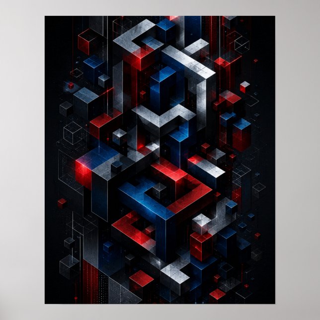 Affiche de structure abstraite 3D géométrique impo (Devant)