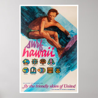 Affiche de surf à Hawaï United Airlines Art Grande