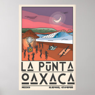 Affiche de surf d'Oaxaca Cieux roses violets - Cro