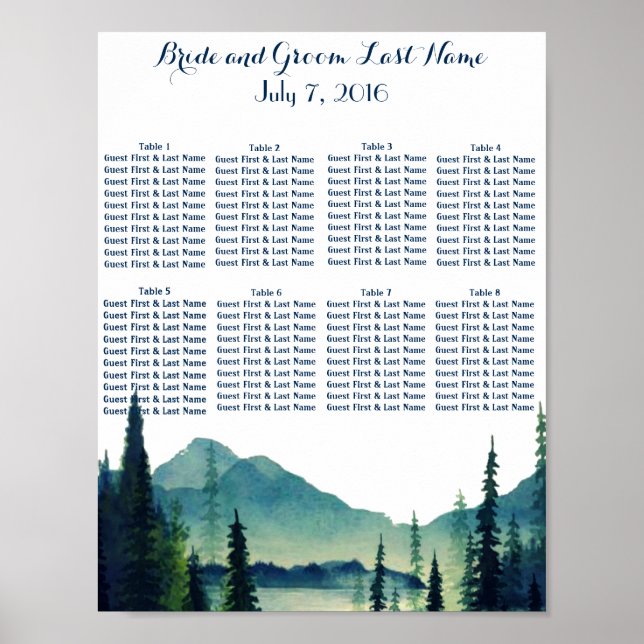 Affiche de table de mariage de camping (Devant)