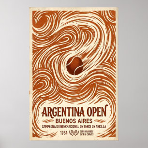 Affiche de tennis Open d'Argentine Vintage 1954 Bu