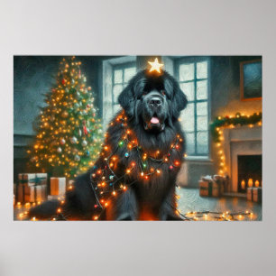 Affiche de Terre-Neuve décorée pour Noël