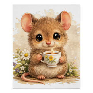 Affiche de thé de souris mignonne Kawaii Animal