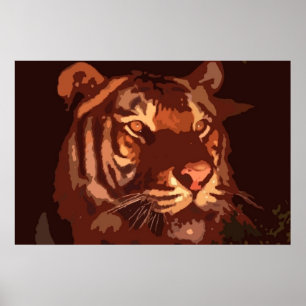 Affiche de tigre à visage imprimé sous lumière noi