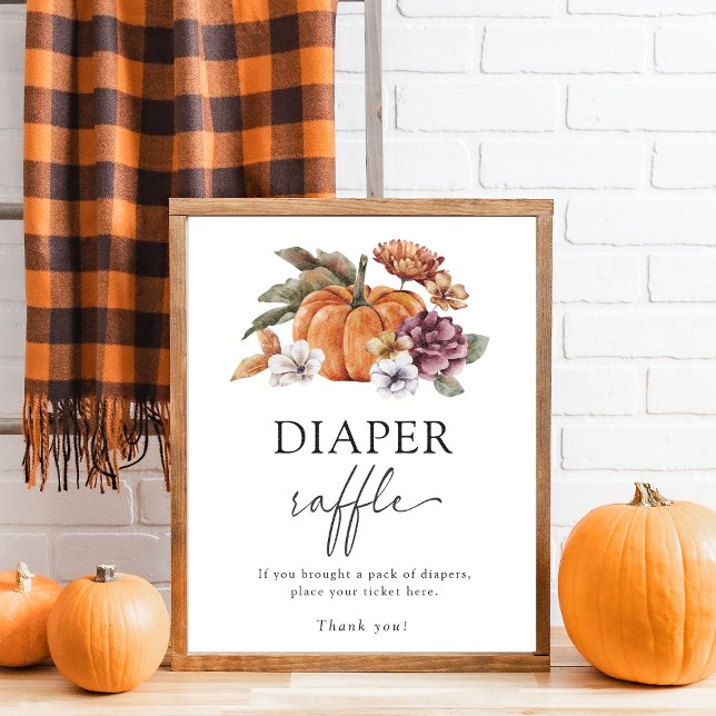 Affiche de tirage au sort de couche d'automne (Fall In Love Baby Shower Game Poster Diaper Raffle Pumpkins)