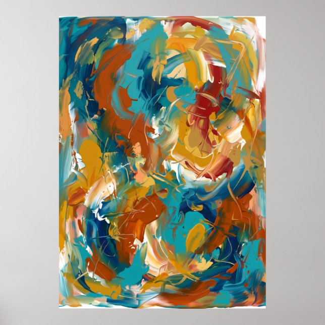 Affiche de tourbillon abstrait orange sarcelle (Devant)