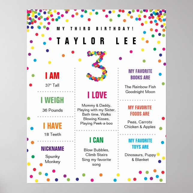 Affiche de troisième anniversaire Rainbow Confetti (Devant)