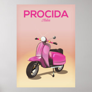 Affiche de vacances à Procida Italie scooter