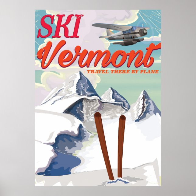 Affiche de vacances retro Ski Vermont (Devant)