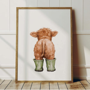 Affiche de vache en bottes vert sauge Décoration d