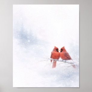 Affiche de valeur à l'aquarelle des cardinaux roug