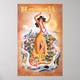 Affiche de Vintage voyage d'Hawaï