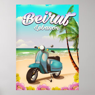 Affiche de voyage à Beyrouth au Liban en scooter