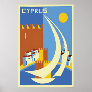Affiche de voyage à Chypre Impression d'art mural 