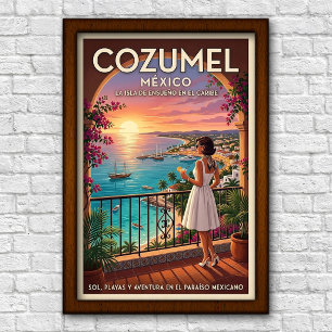 Affiche de voyage à Cozumel, Mexique des années 19
