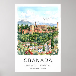 Affiche de voyage à Grenade style aquarelle