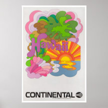 Affiche de voyage à Hawaï Art hawaïen Continental