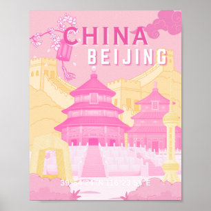 Affiche de voyage à Pékin Chine   Art rose et jaun