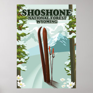 Affiche de voyage à ski dans la forêt nationale de