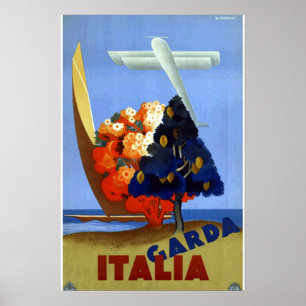 Affiche de voyage aérien vintage Garda Italie Euro