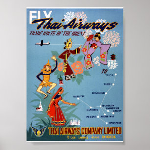 Affiche de voyage aérien vintage thaïlandaise rest