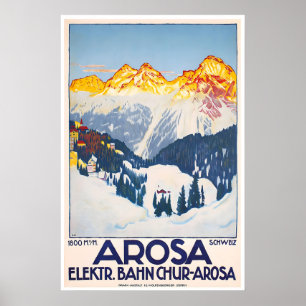 Affiche de voyage Arosa Suisse Art Suisse Ski Prin