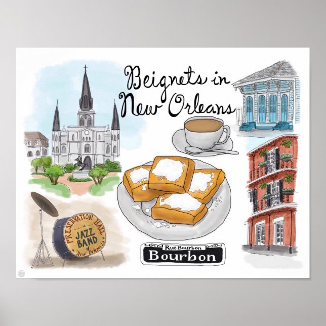 Affiche de voyage : Beignets en Nouvelle-Orléans (Devant)