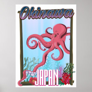 Affiche de voyage calamar Okinawa Japon