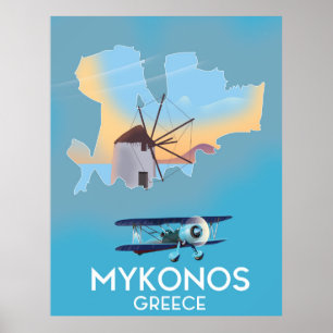 Affiche de voyage carte de Mykonos Grèce