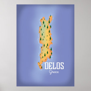 Affiche de voyage carte Delos Grèce
