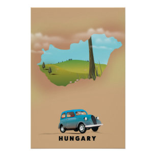 Affiche de voyage carte illustrée de Hongrie