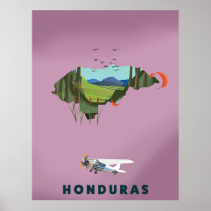Affiche de voyage carte illustrée du Honduras