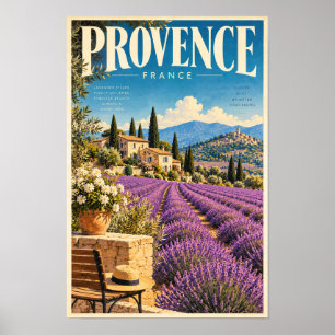 Affiche de voyage champs de lavande Provence Franc